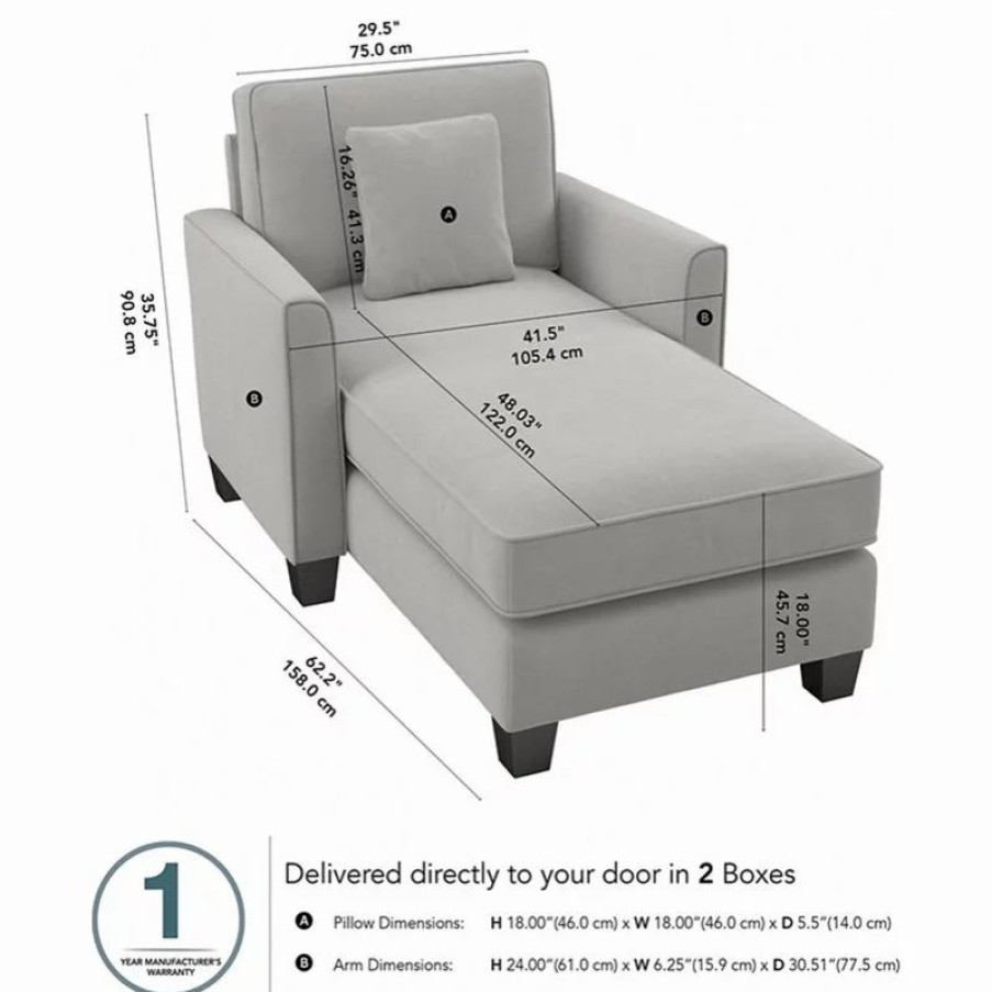 Chairs * | Bush Business Furniture Flare Chaise Lounge With Arms In Light Gray Microsuede Fabric