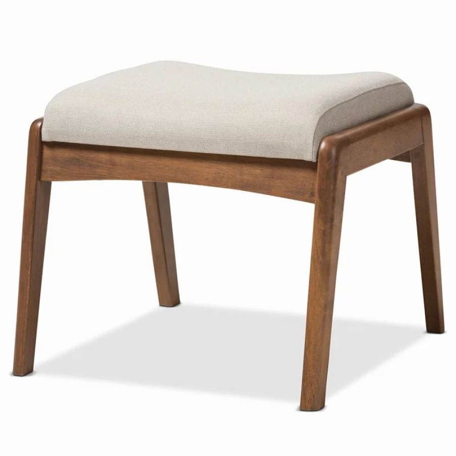 Footstools & Ottomans * | Baxton Studio Roxy Walnut Wood Finish And Light Beige Fabric Upholstered Ottoman