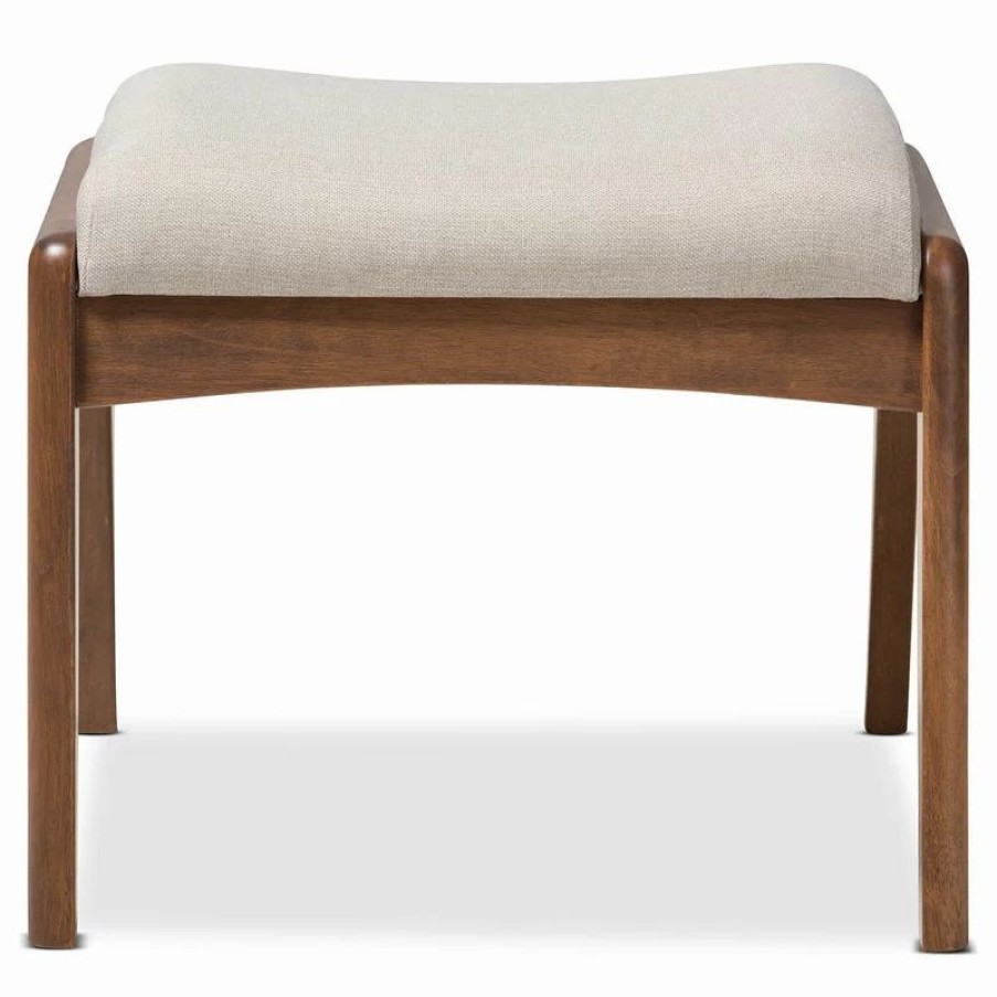 Footstools & Ottomans * | Baxton Studio Roxy Walnut Wood Finish And Light Beige Fabric Upholstered Ottoman