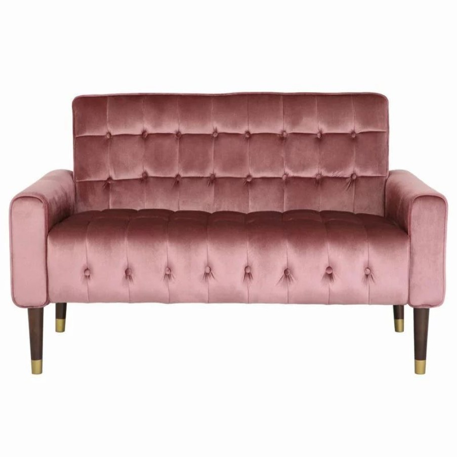 Sofas & Sectionals * | Gdfstudio Aubrie Tufted Velvet Loveseat With Gold Tipped Tapered Legs, Blush, Gold Finish