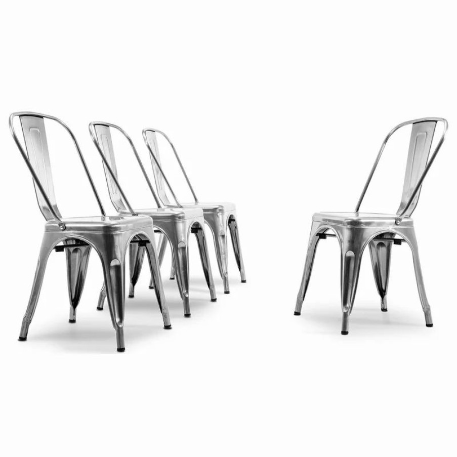 Chairs * | Belleze Trattoria Dining Chair, Metal, Stackable, Set Of 4, Gunmetal