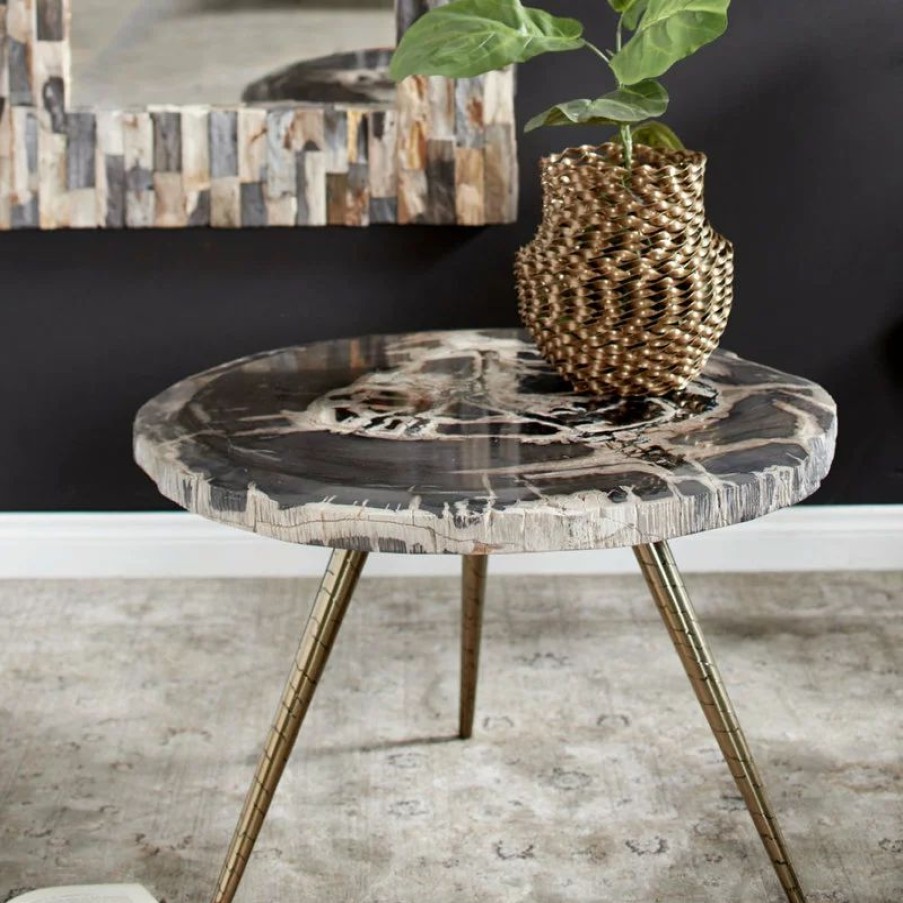 Coffee & Accent Tables * | Brimfield & May Contemporary Black Petrified Stone Coffee Table 91962