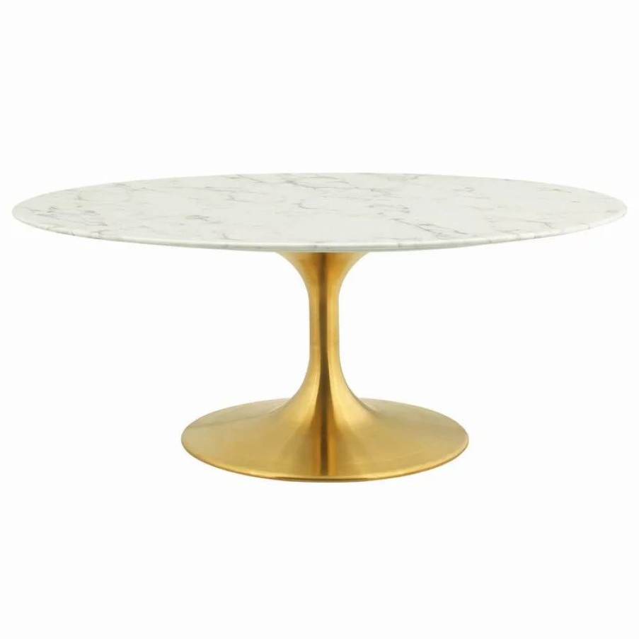 Coffee & Accent Tables * | Lexmod Lippa 42 Oval-Shaped Coffee Table With Gold Base, Marble Top