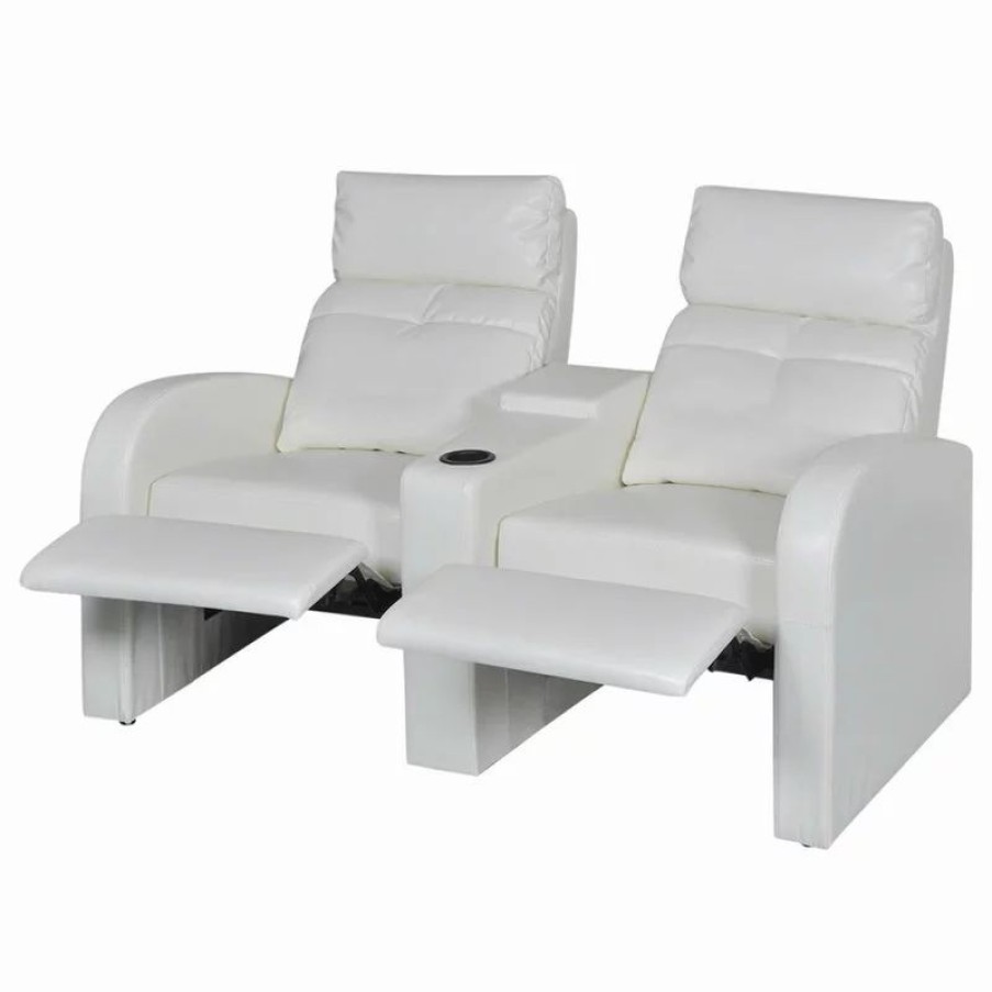 Chairs * | Vida Xl International B.V. White Artificial Leather 2-Seat Home Theater Recliner Sofa Lounge W/ Cup Holder