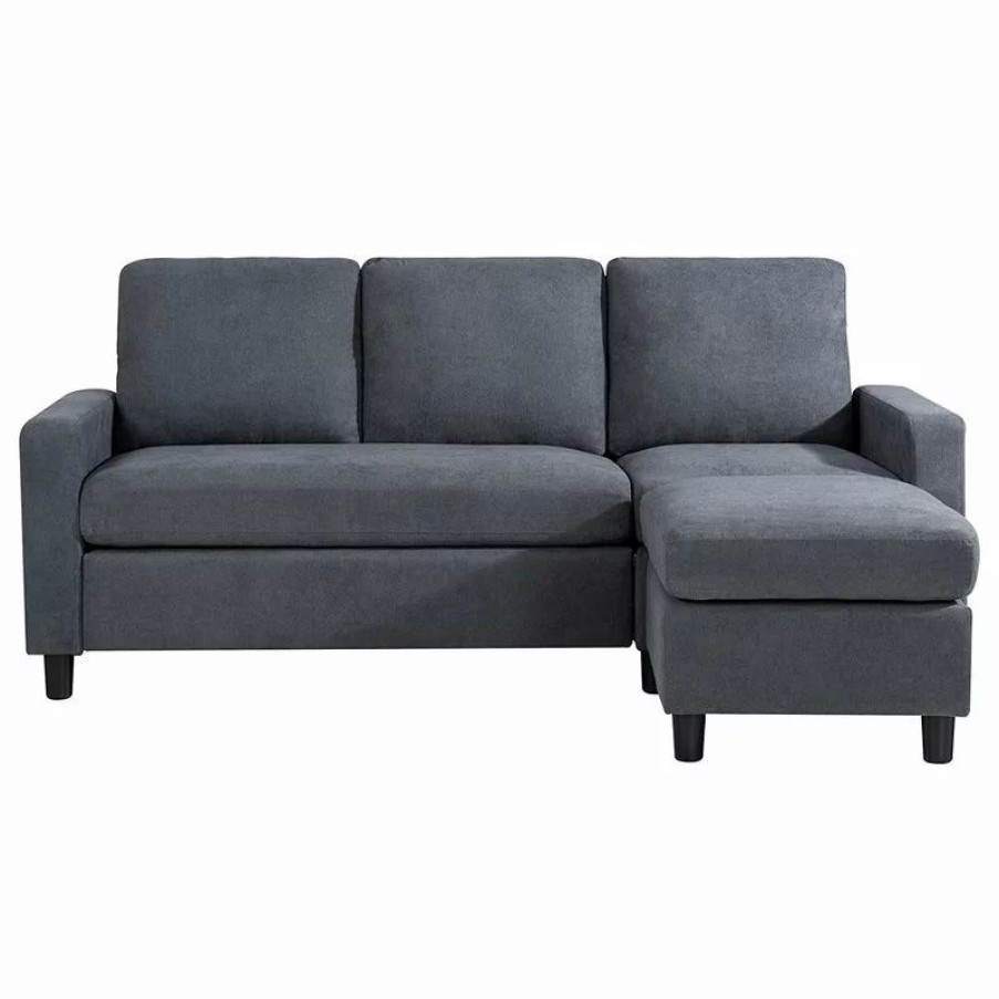 Sofas & Sectionals * | Decor Love Modern Sectional Sofa, Linen Upholstery & Reversible Chaise Lounge, Grey