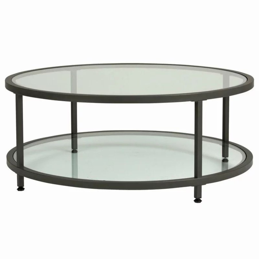 Coffee & Accent Tables * | Studio Designs Camber Round Coffee Table Pewter And Clear Glass