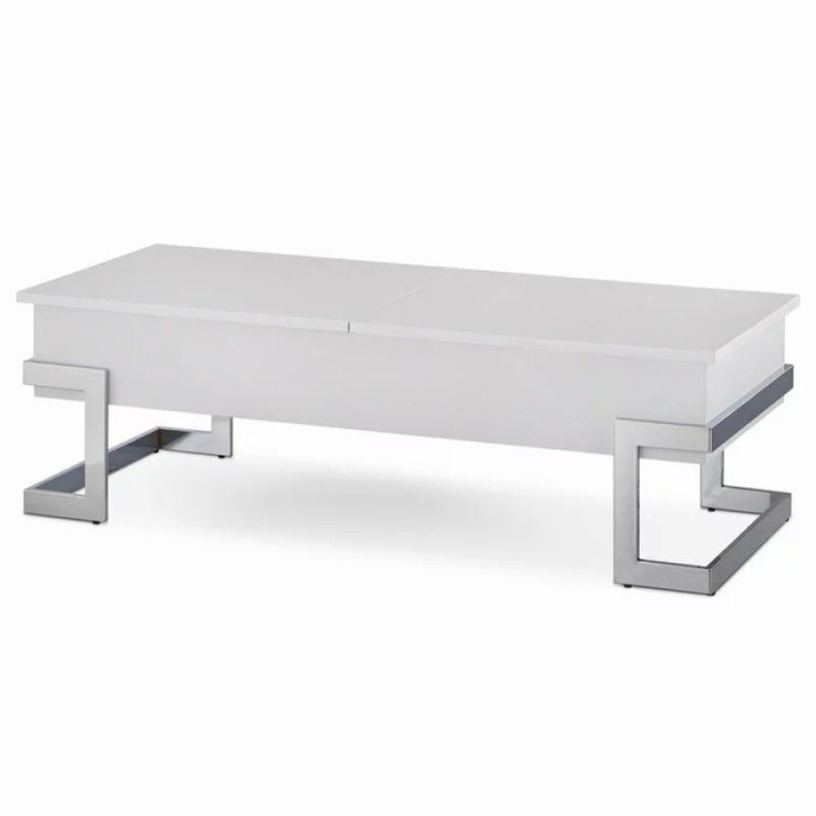 Coffee & Accent Tables * | Acme Furniture Acme Calnan Lift Top Coffee Table, White And Chrome