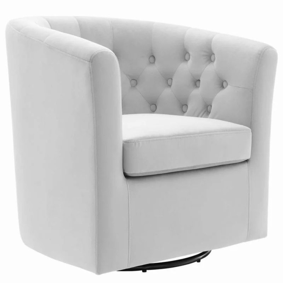 Chairs * | Lexmod Prospect Tufted Performance Velvet Swivel Armchair, Light Gray