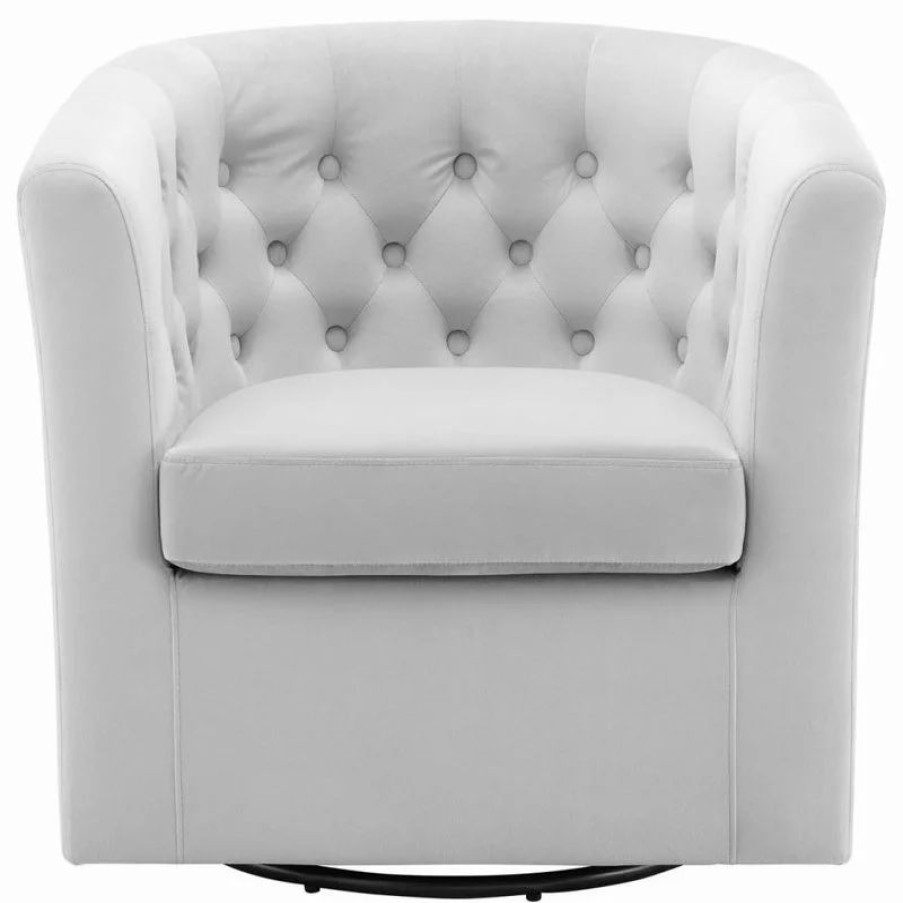 Chairs * | Lexmod Prospect Tufted Performance Velvet Swivel Armchair, Light Gray