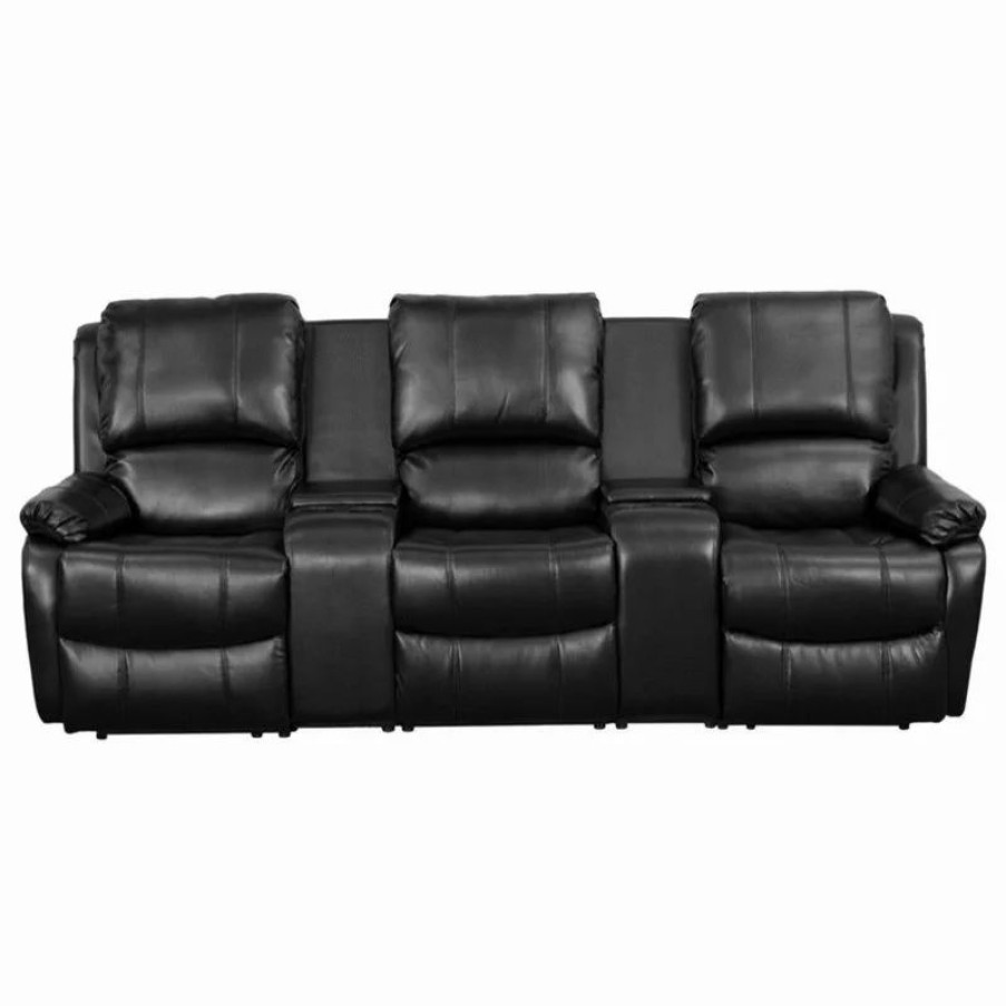 Chairs * | Flash Furniture Black Leather Pillowtop 3-Seat Home Theater Recliner