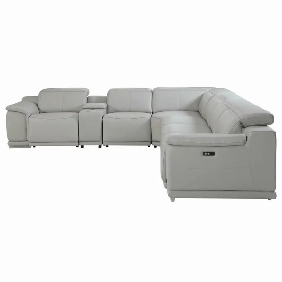 Sofas & Sectionals * | Luxuriant Furniture Frederico Genuine Italian Leather 7-Piece 1 Console 4-Power Reclining Sectional, Light Gray