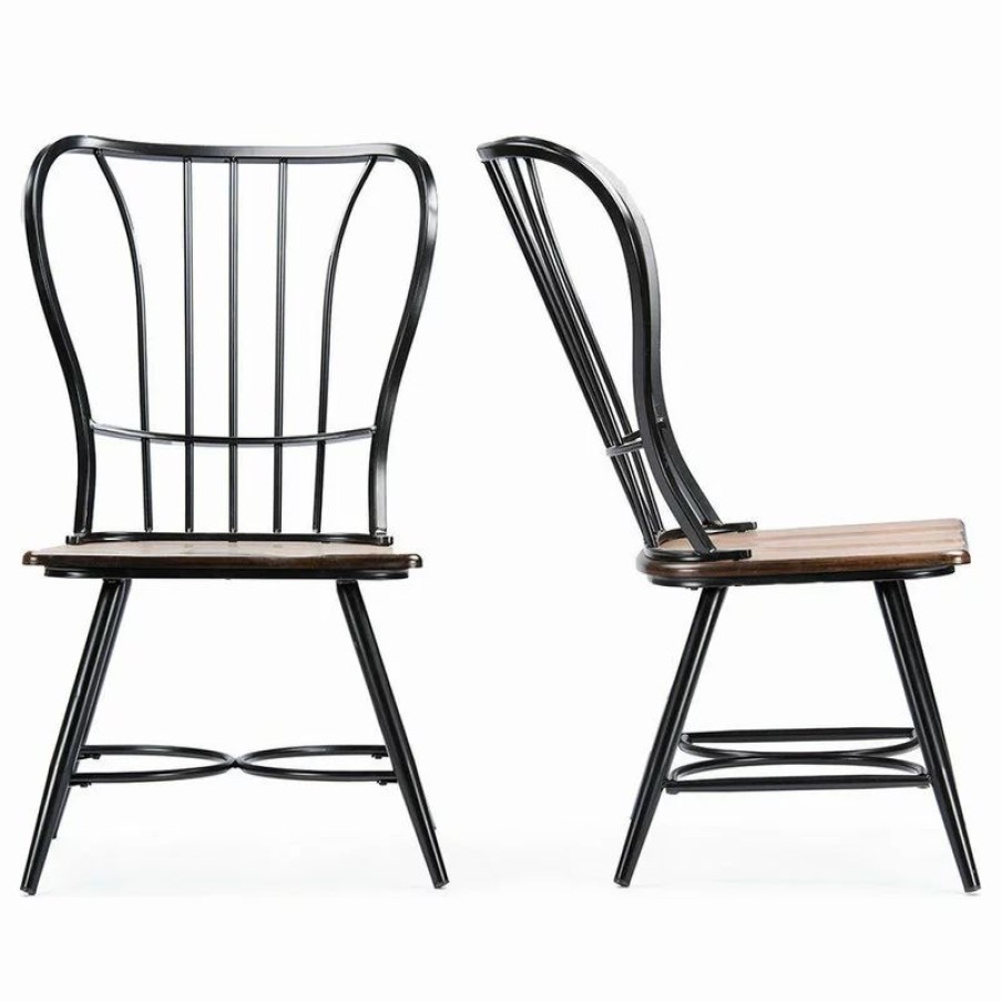 Chairs * | Wholesale Interiors Longford Dark-Walnut Wood And Black Metal Dining Chair, Set Of 2