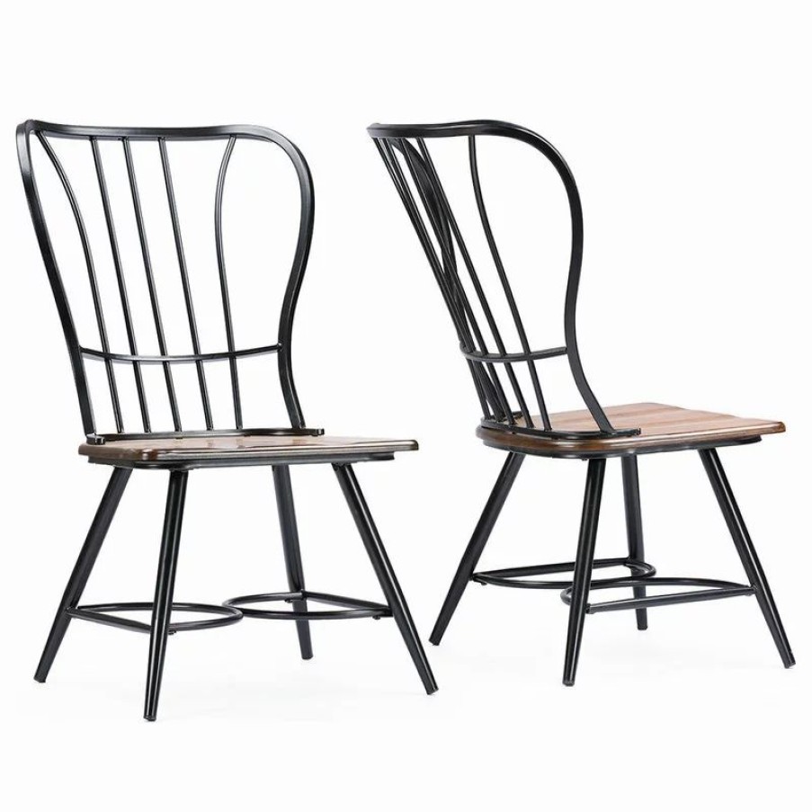 Chairs * | Wholesale Interiors Longford Dark-Walnut Wood And Black Metal Dining Chair, Set Of 2