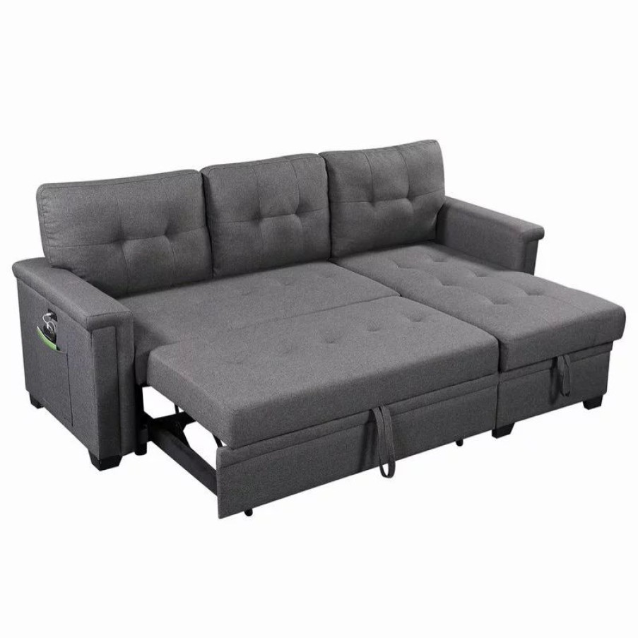 Sofas & Sectionals * | Lilola Home Nathan Reversible Sleeper Sectional Sofa, Dark Gray