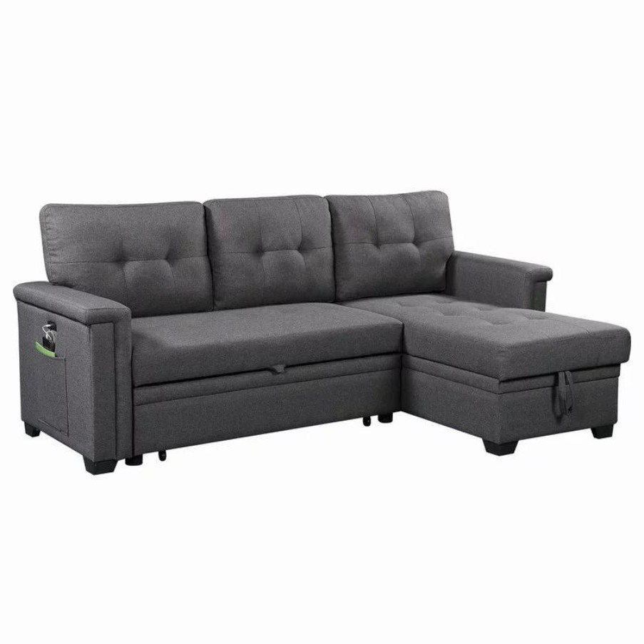 Sofas & Sectionals * | Lilola Home Nathan Reversible Sleeper Sectional Sofa, Dark Gray