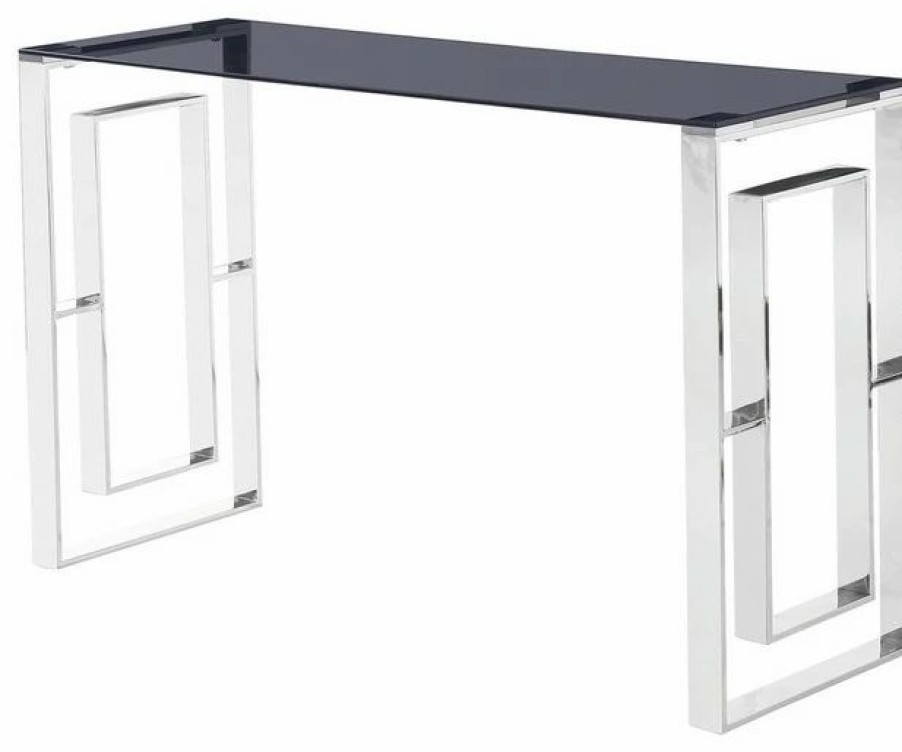 Console Tables * | Best Master Furniture Mallory Smoked Glass Living Room Sofa Table, Silver