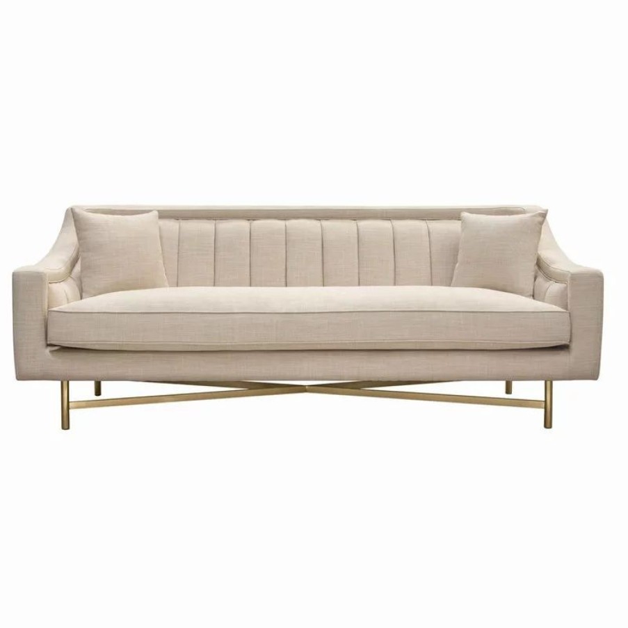 Sofas & Sectionals * | Diamond Sofa Croft Fabric Sofa, Sand Linen Fabric, Gold Metal Criss-Cross Frame