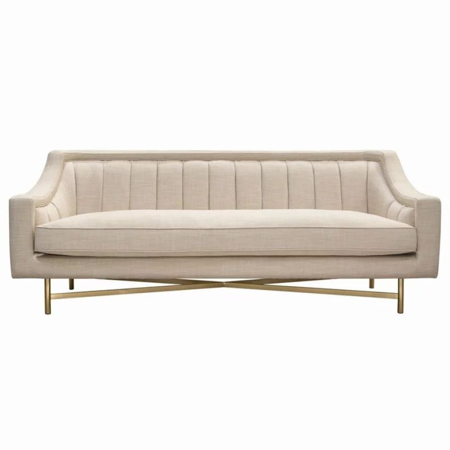 Sofas & Sectionals * | Diamond Sofa Croft Fabric Sofa, Sand Linen Fabric, Gold Metal Criss-Cross Frame