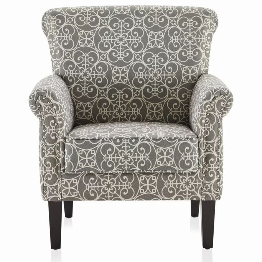 Chairs * | Belleze Arm Fabric Upholstered Chair Nailhead Trim Accent Chair, Gray