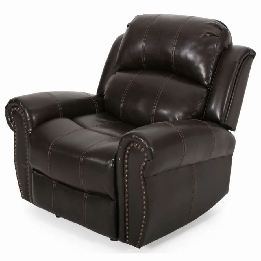 Chairs * | Gdfstudio Gdf Studio Harbor Brown Leather Glider Recliner Club Chair