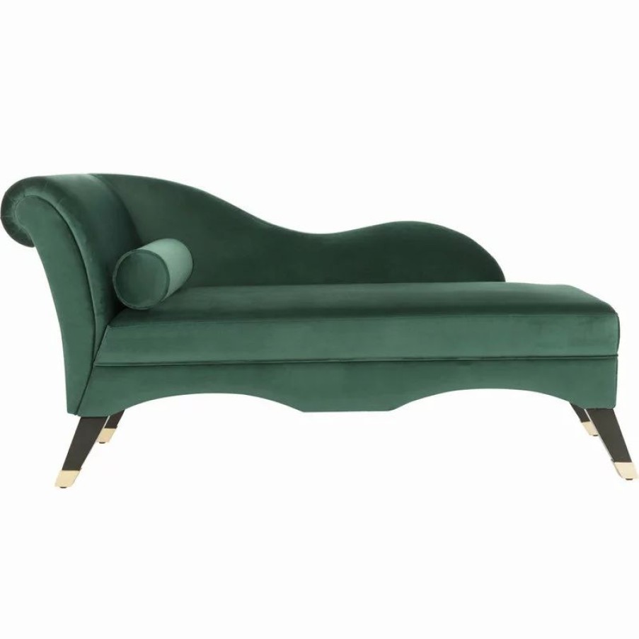 Chairs * | Safavieh Caiden Chaise Emerald, Espresso