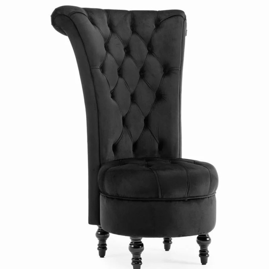 Chairs * | Belleze Royal High Back Velvet Tufted Ottoman Chair, Black