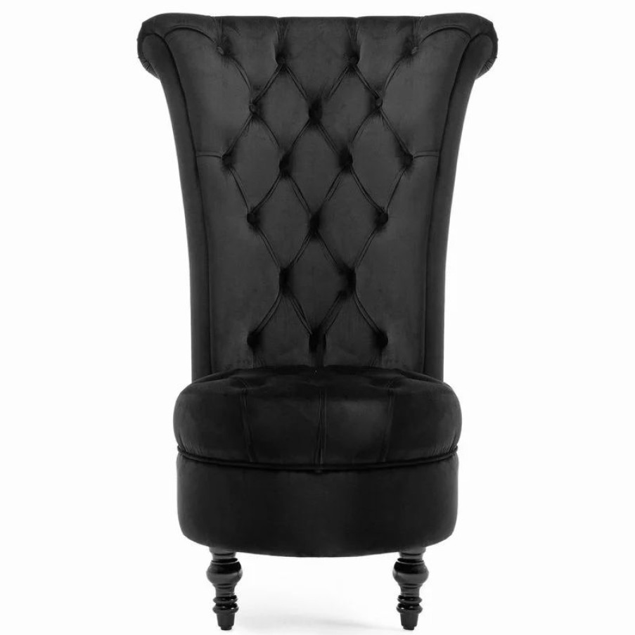 Chairs * | Belleze Royal High Back Velvet Tufted Ottoman Chair, Black