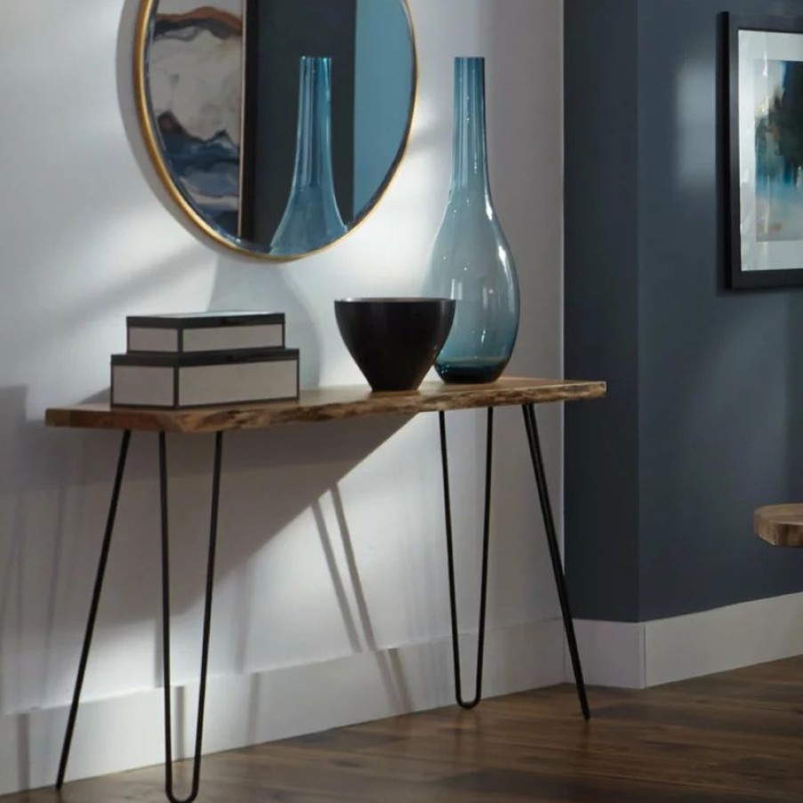 Console Tables * | Bolton Furniture, Inc. Hairpin Natural Live Edge Wood, Metal 48 Media Console Table, Natural