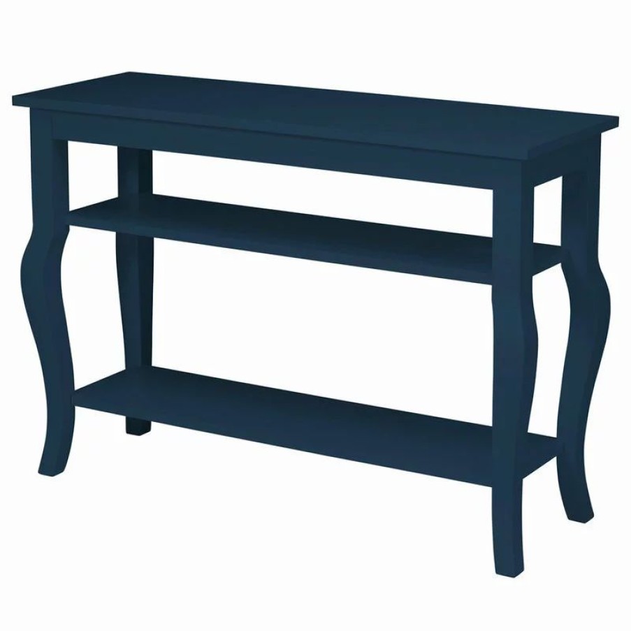 Console Tables * | Uniek Inc. Lillian Wood Console Table With Curved Legs And 2 Shelves, Navy Blue