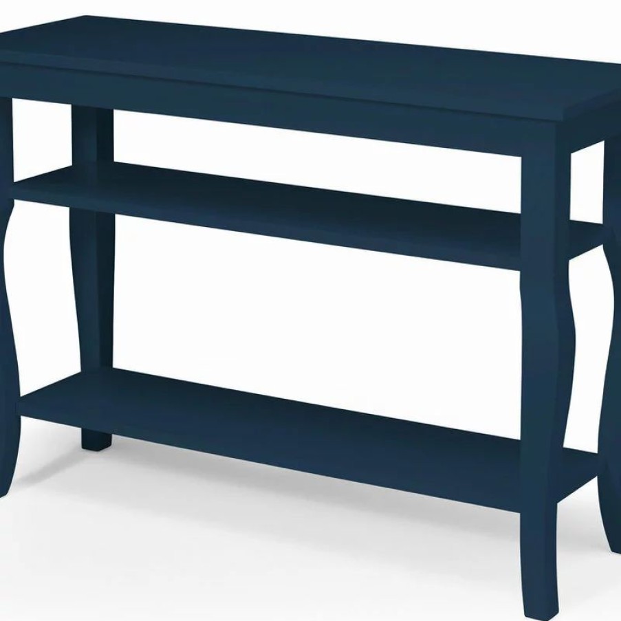 Console Tables * | Uniek Inc. Lillian Wood Console Table With Curved Legs And 2 Shelves, Navy Blue