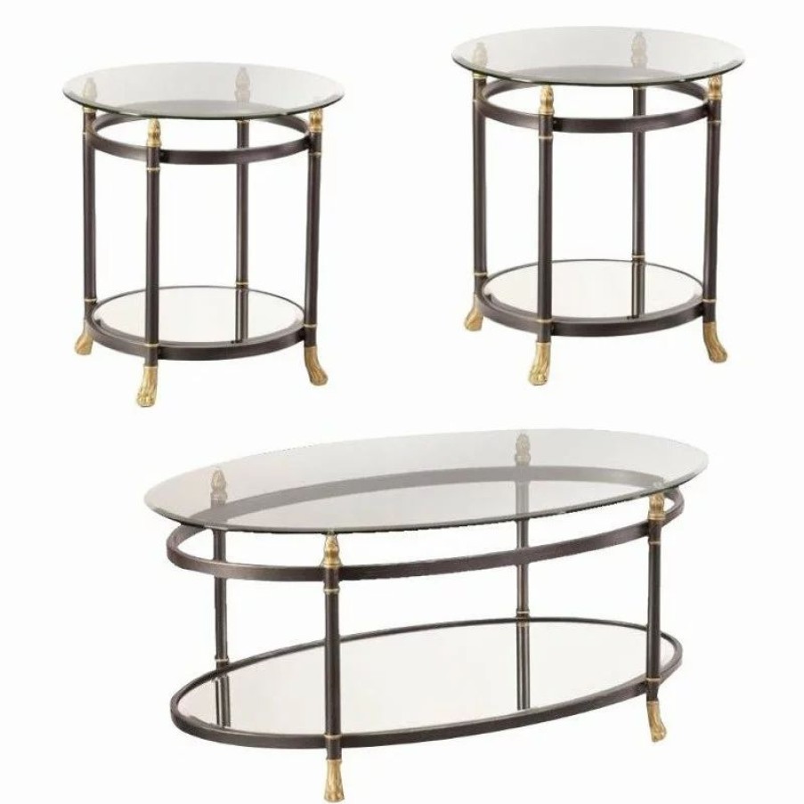 Coffee & Accent Tables * | Sei Furniture Allesandro 3 Piece Oval Glass Coffee Table And Set Of 2 End Table