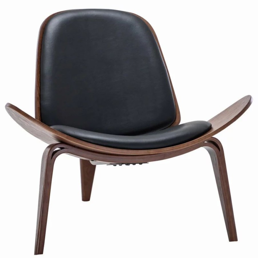 Chairs * | Belleze Tripod Plywood Lounge Chair Faux Leather, Black