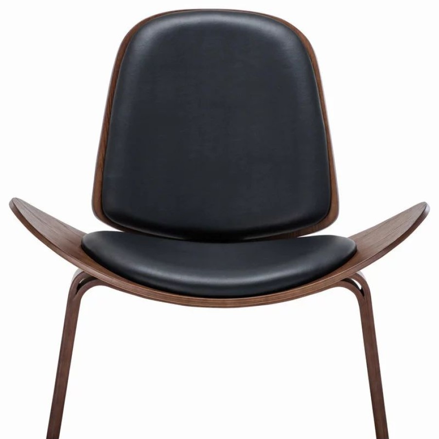 Chairs * | Belleze Tripod Plywood Lounge Chair Faux Leather, Black