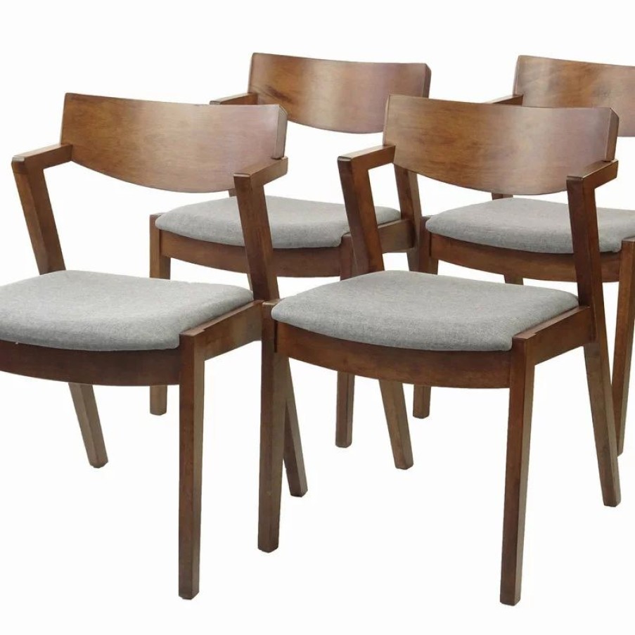 Chairs * | Rattanusa Modern Armchairs, Solid Wood, Medium Brown, Set Of 4