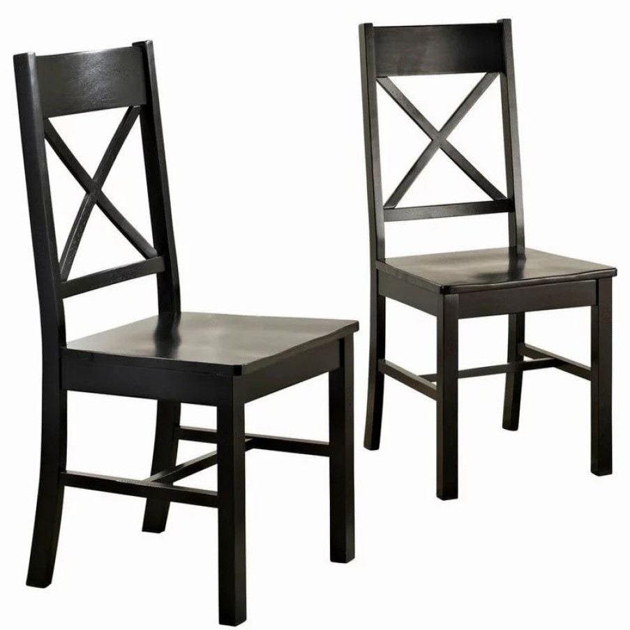 Chairs * | Walker Edison Wood Dining Chairs, Set Of 2 Black