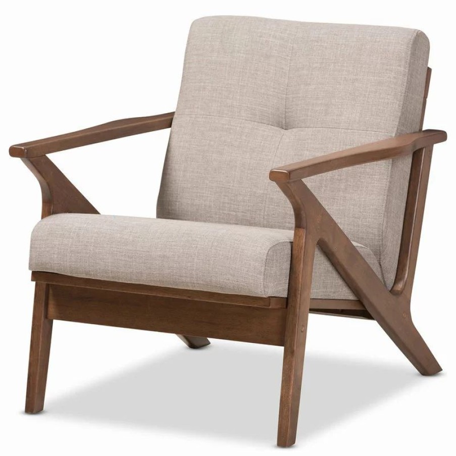 Chairs * | Baxton Studio Bianca Mid-Century Modern Distressed Lounge Chair, Light Gray Fabric