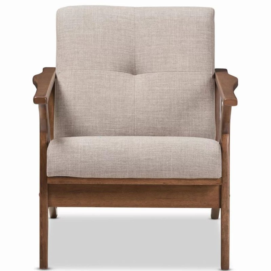 Chairs * | Baxton Studio Bianca Mid-Century Modern Distressed Lounge Chair, Light Gray Fabric