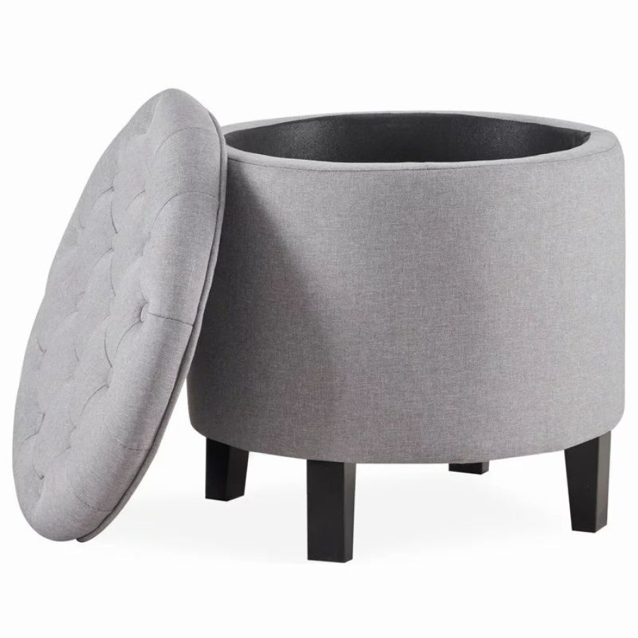 Footstools & Ottomans * | Belleze Storage Ottoman With Button Tufted Accents, Gray