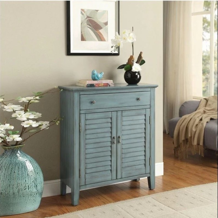 Console Tables * | Acme Furniture Acme Winchell 1 Drawer Wooden Console Table With 2 Doors In Antique Blue