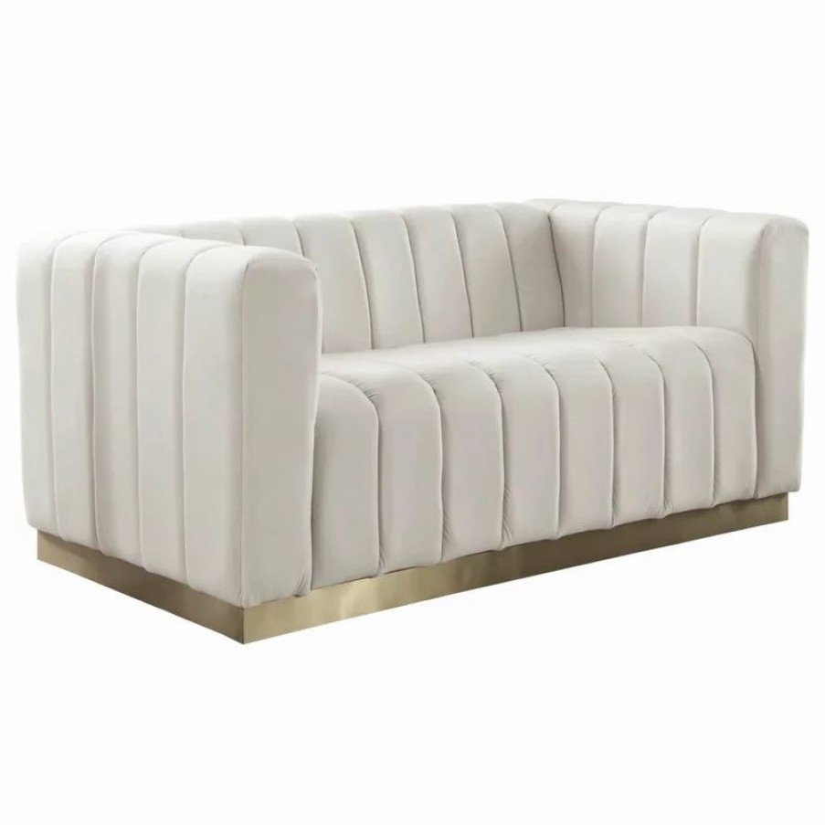 Sofas & Sectionals * | Meridian Furniture Marlon Velvet Loveseat With Brushed Gold Stainless Steel Base, Cream