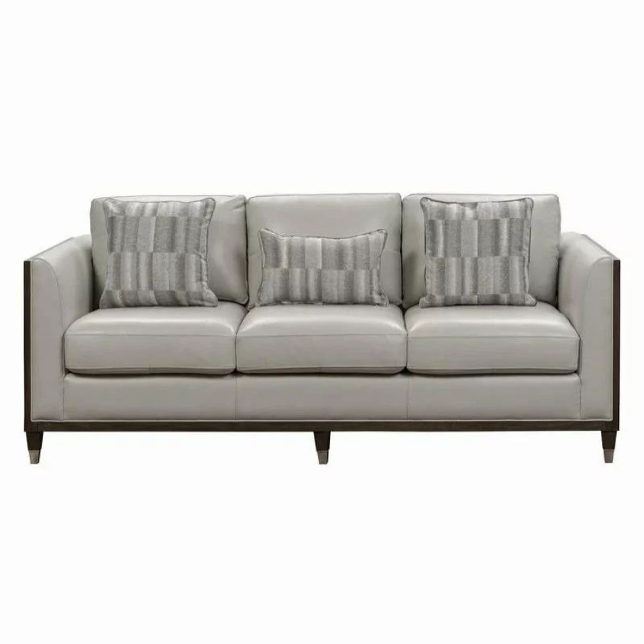 Sofas & Sectionals * | Pri Home Fare Addison Leather Sofa With Wooden Base In Frost Grey