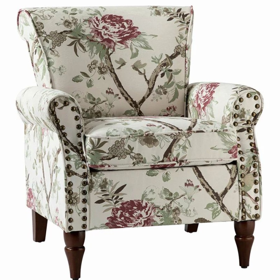 Chairs * | Karat Home Wooden Upholstered Armchair, Floral