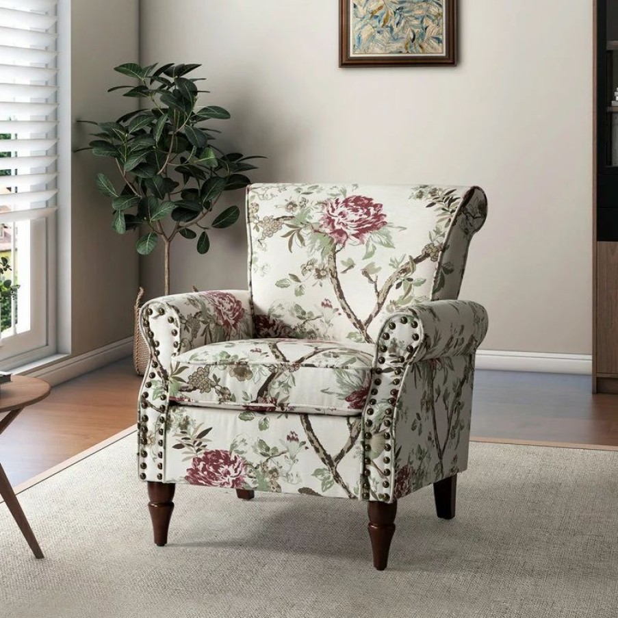 Chairs * | Karat Home Wooden Upholstered Armchair, Floral