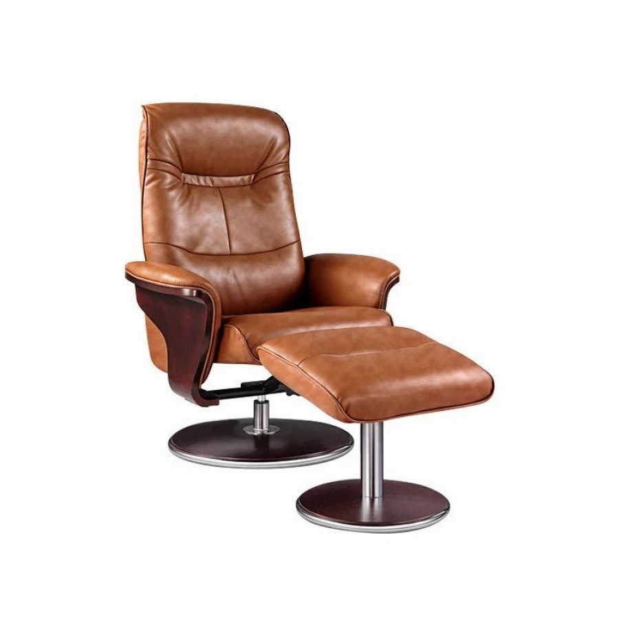 Chairs * | Artiva Milano Leather Swivel Recliner And Ottoman, Brown