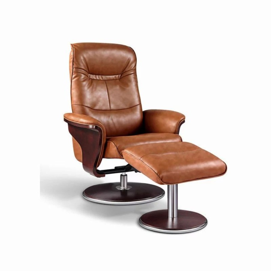 Chairs * | Artiva Milano Leather Swivel Recliner And Ottoman, Brown