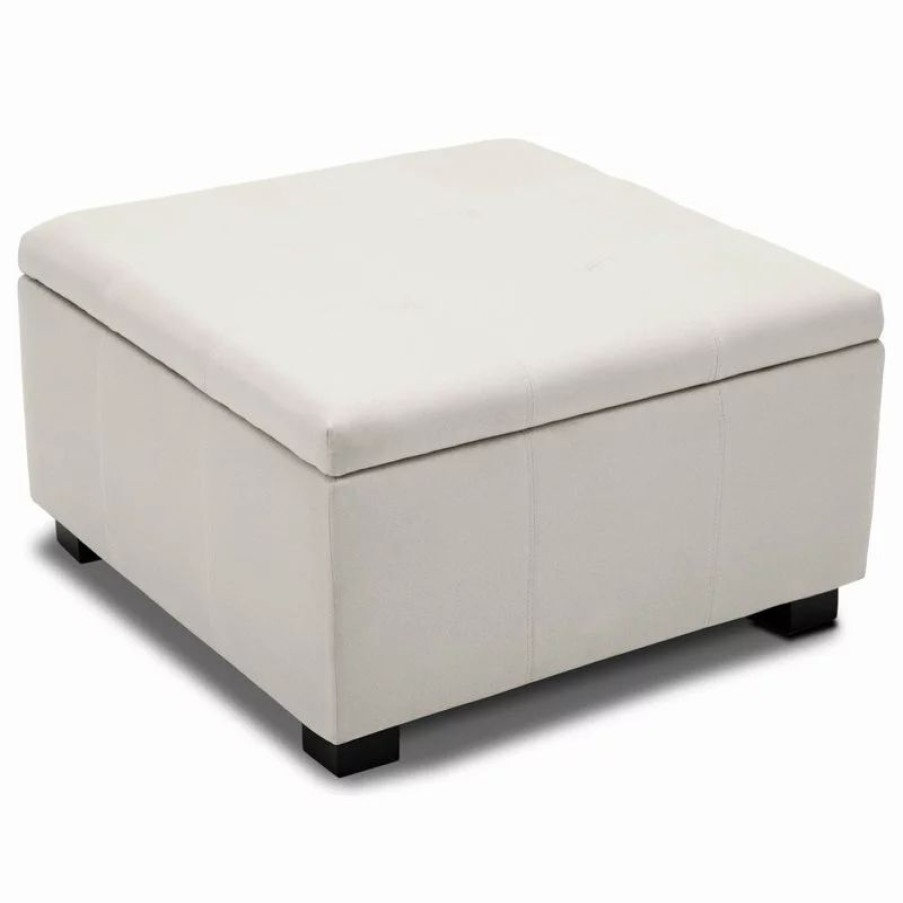 Footstools & Ottomans * | Belleze Upholstered Squared Storage Ottoman, White