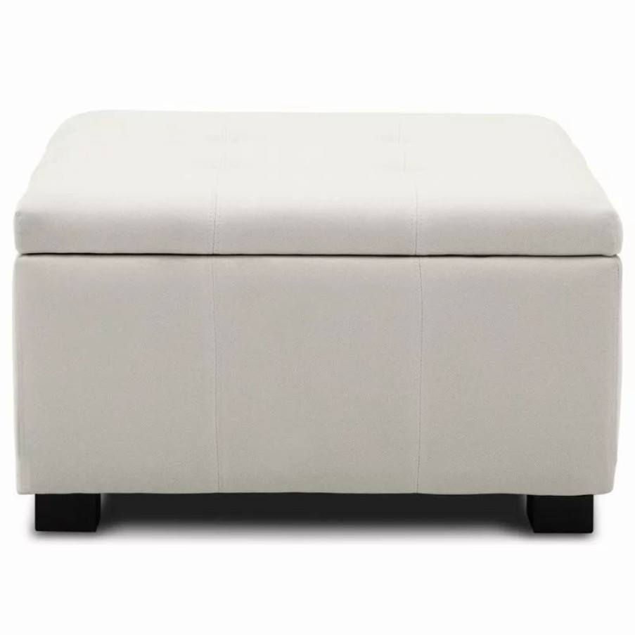 Footstools & Ottomans * | Belleze Upholstered Squared Storage Ottoman, White