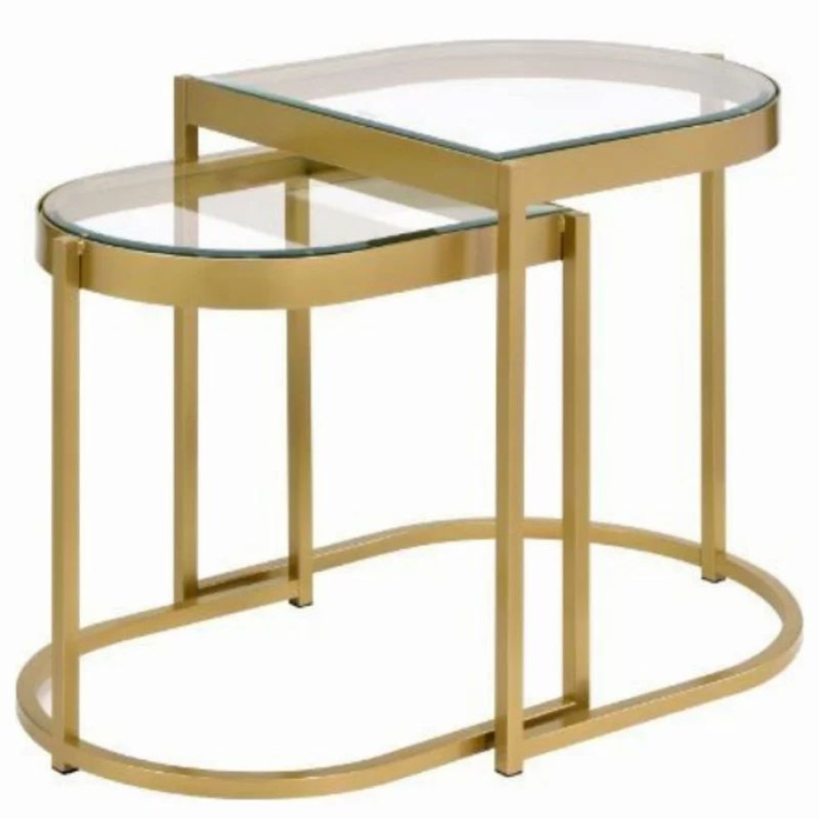 Coffee & Accent Tables * | Acme Furniture Acme Contemporary Nesting Table With Clear Glass And Gold Finish 82340