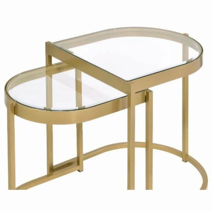 Coffee & Accent Tables * | Acme Furniture Acme Contemporary Nesting Table With Clear Glass And Gold Finish 82340