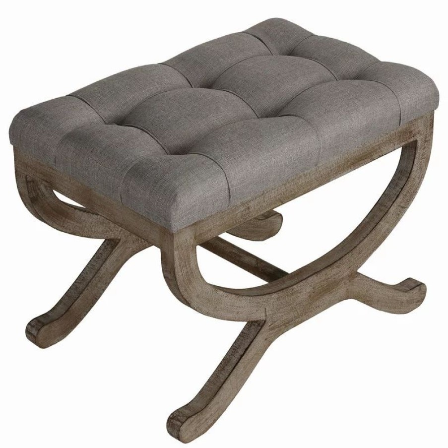 Footstools & Ottomans * | Cortesi Home Falmouth X-Bench Ottoman With Solid Wood Legs, 17 , Beige Fabric